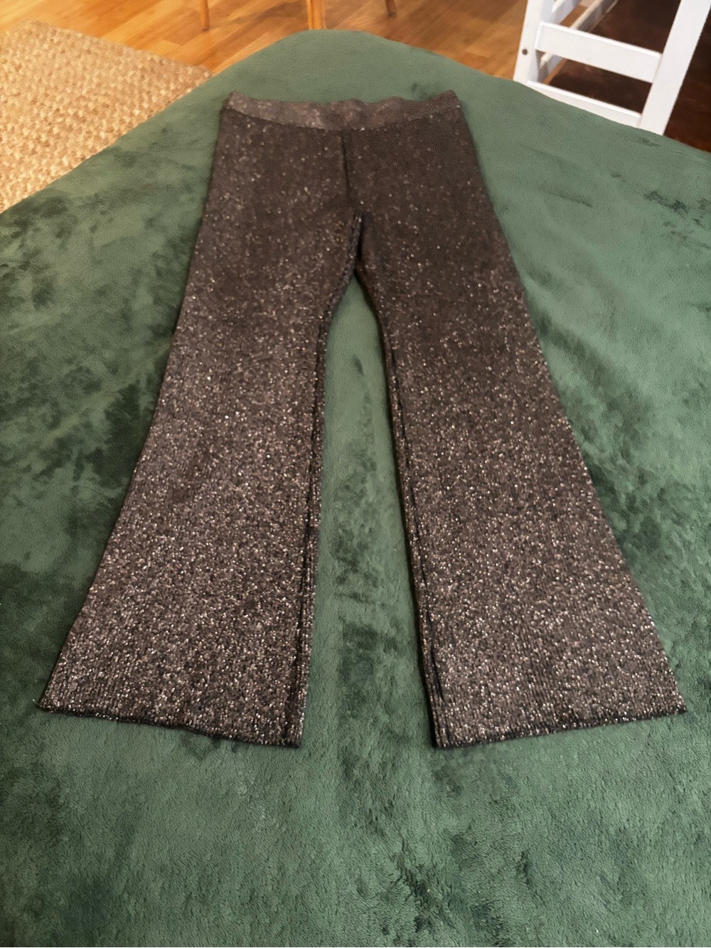 House of Harlow 1960 Large Gold Metallic Knit Flare Pants Disco Holiday party